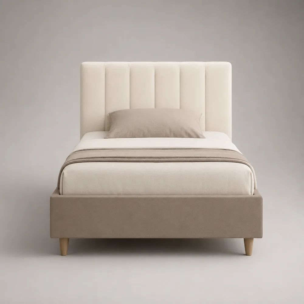 Polsterbett 90 × 200 cm mit Lattenrost und Stoffbezug, Beige
