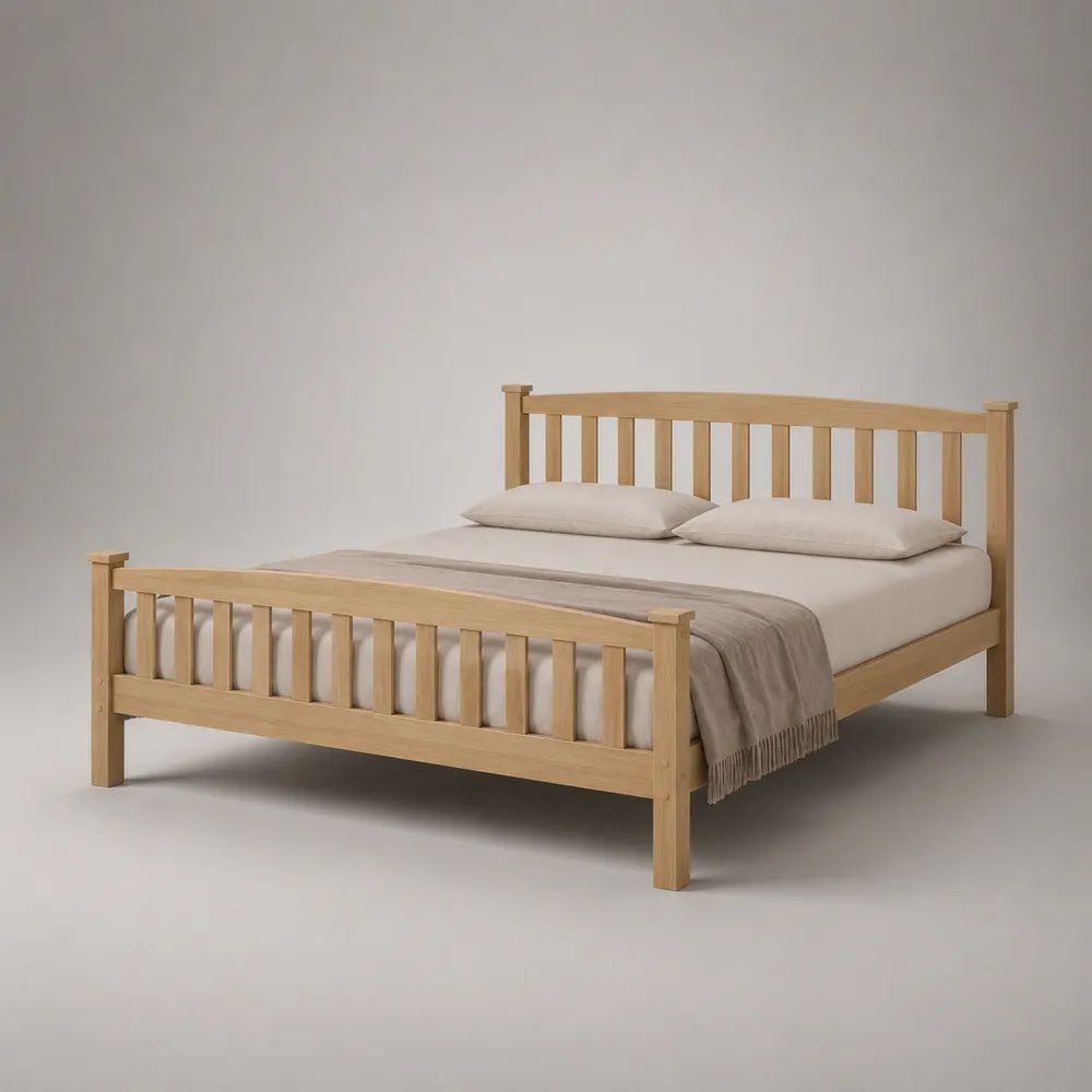 Doppelbett-Bettgestell aus massivem Kiefernholz in Natur, Liegefläche 160 x 200 cm
