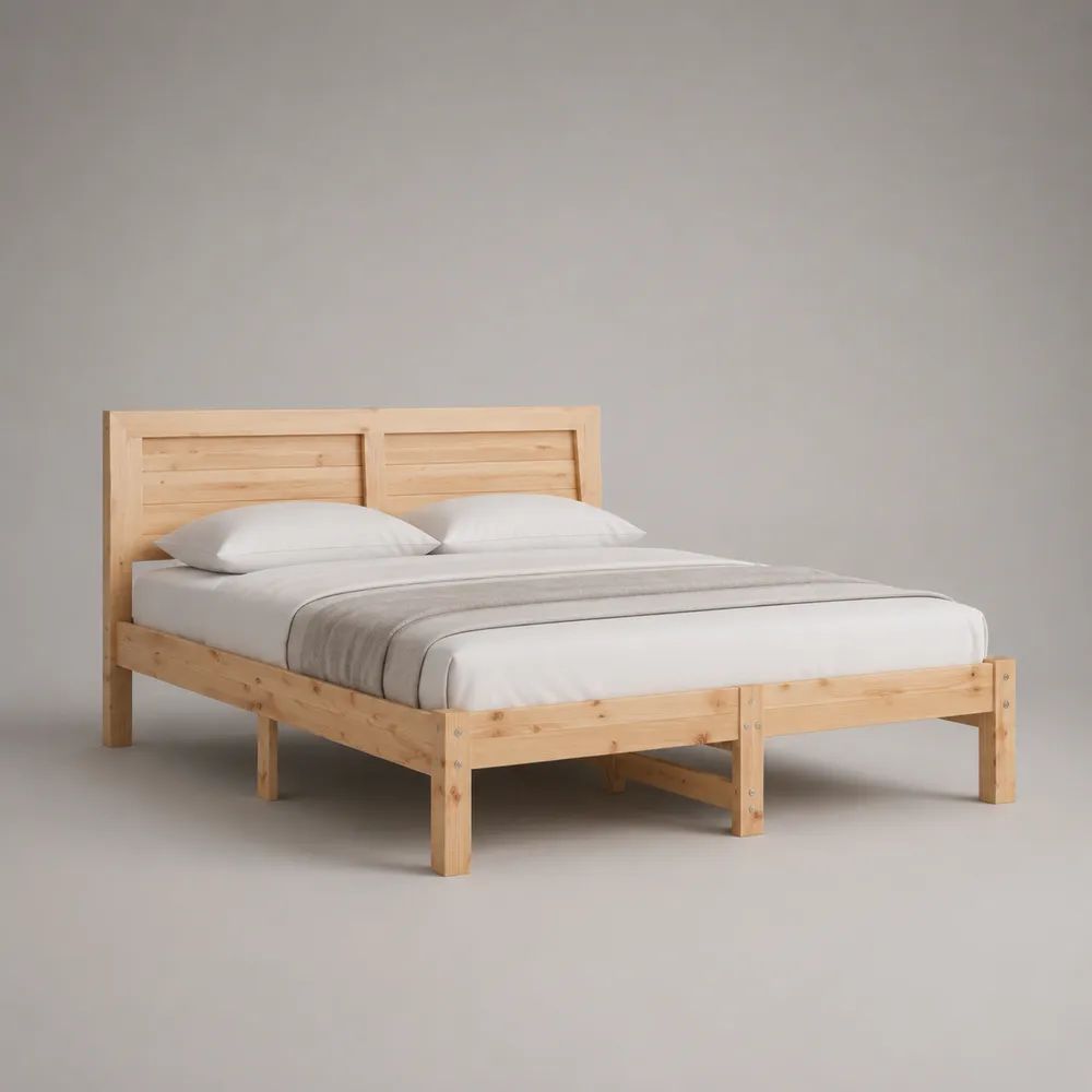 Doppelbett-Bettgestell aus massivem Kiefernholz Natur 160 × 200 cm mit Kopfteil und Lattenrost