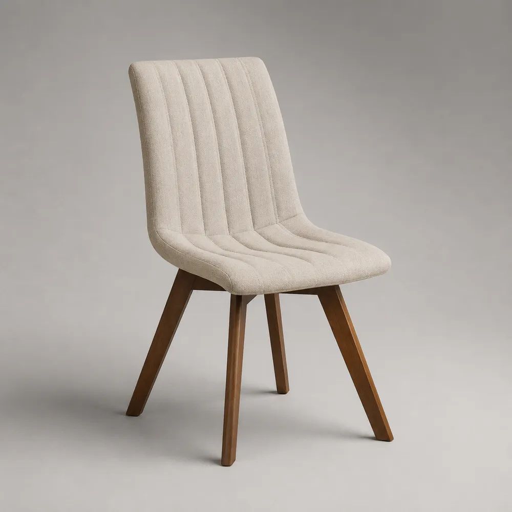 Gepolsterter Esszimmerstuhl mit Stoffbezug und Massivholzbeinen, Beige/Braun, 48 × 58 × 86 cm