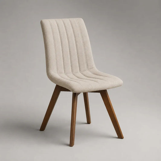 Gepolsterter Esszimmerstuhl mit Stoffbezug und Massivholzbeinen, Beige/Braun, 48 × 58 × 86 cm