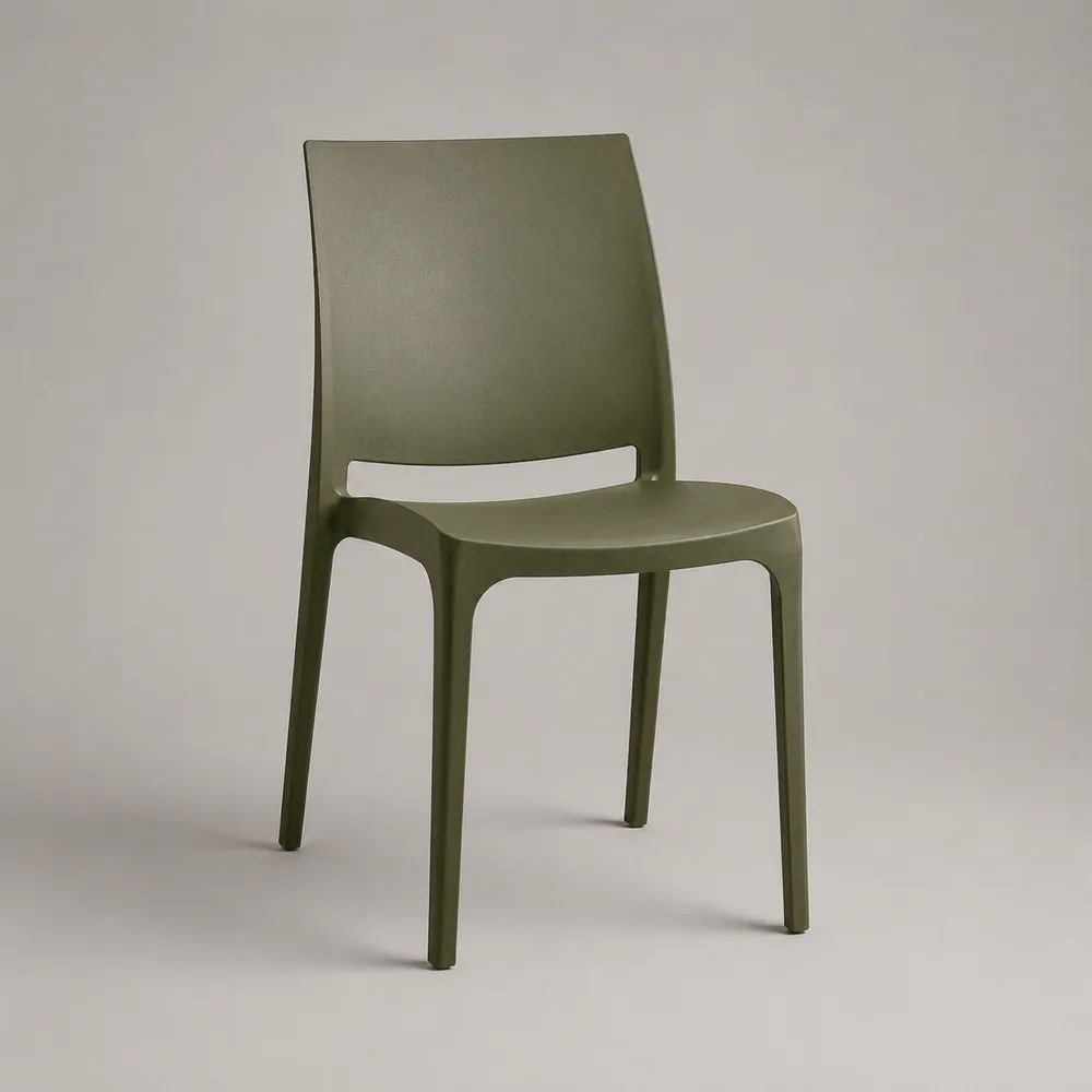 Stapelbarer Esszimmerstuhl aus Polypropylen in Olivgrün, 46 × 52 × 82 cm