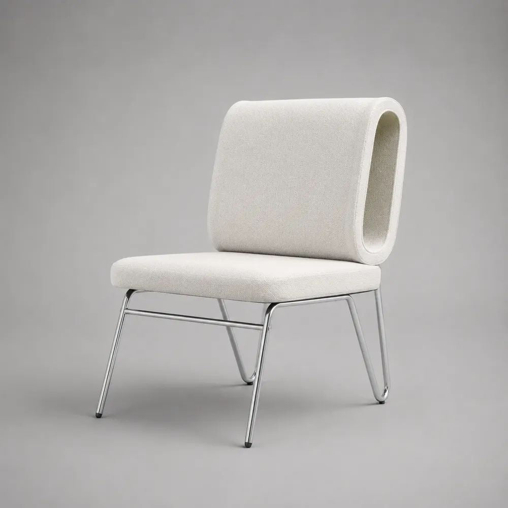Gepolsterter Esszimmerstuhl aus Polyester-Chenille mit verchromtem Stahlgestell, Cremeweiß/Silber, 52 × 58 × 78 cm