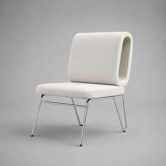 Gepolsterter Esszimmerstuhl aus Polyester-Chenille mit verchromtem Stahlgestell, Cremeweiß/Silber, 52 × 58 × 78 cm