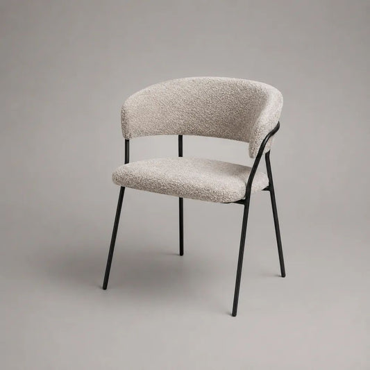 Esszimmerstuhl mit Armlehnen, Polyester-Bouclé und Stahlgestell, Creme/Schwarz, 57 × 58 × 78 cm