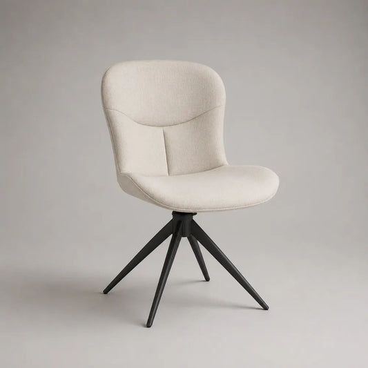 Drehbarer Esszimmerstuhl mit Polyester-Bouclébezug und Stahlgestell, Cremeweiß/Schwarz, 58 × 62 × 87 cm