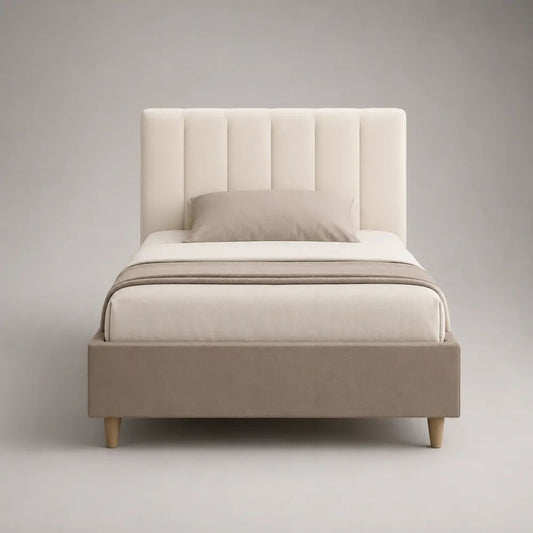 Polsterbett 90 × 200 cm mit Lattenrost und Stoffbezug, Beige