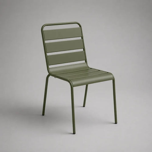 Esszimmerstuhl aus Stahl, Olivgrün, 50 × 53 × 82 cm