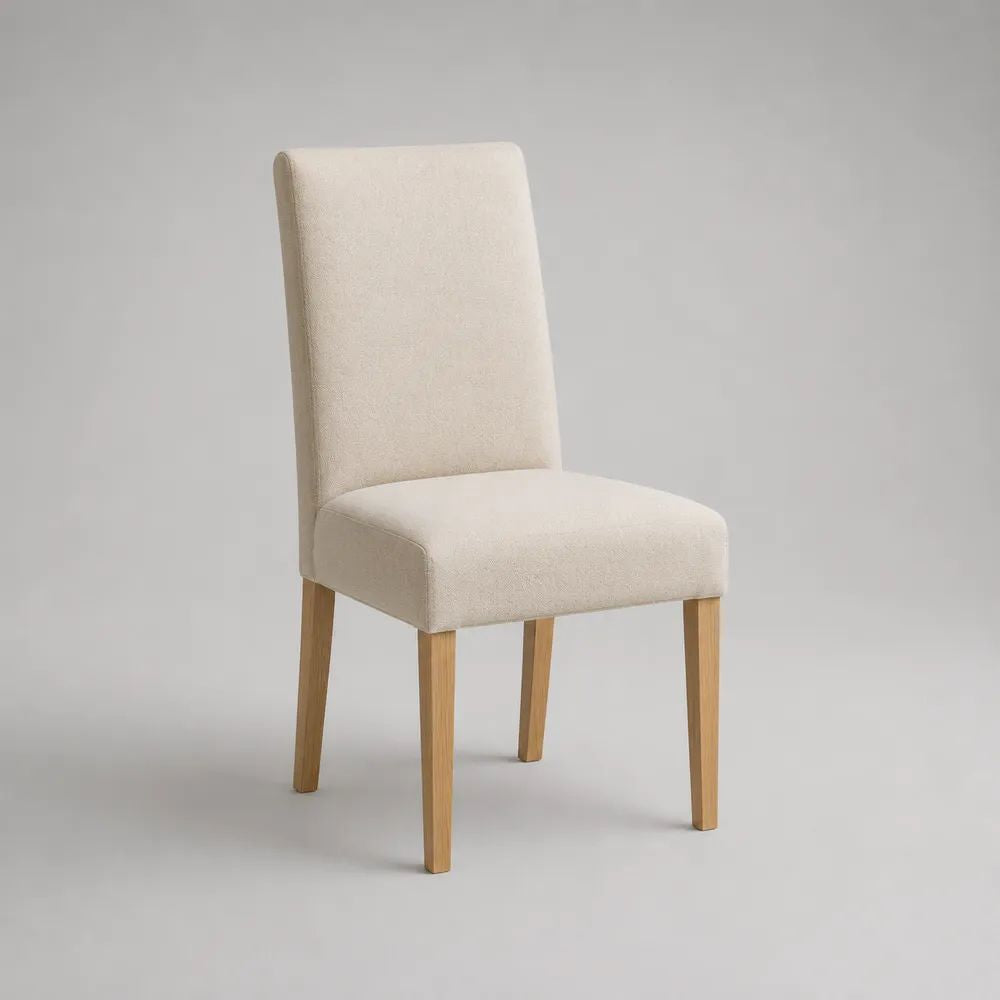 Gepolsterter Esszimmerstuhl aus Holz und Stoff, Creme/Naturholz, 45 × 55 × 96 cm